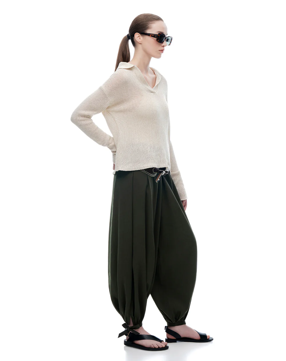 Pantalón balloon tiro medio verde mujer - Image 3