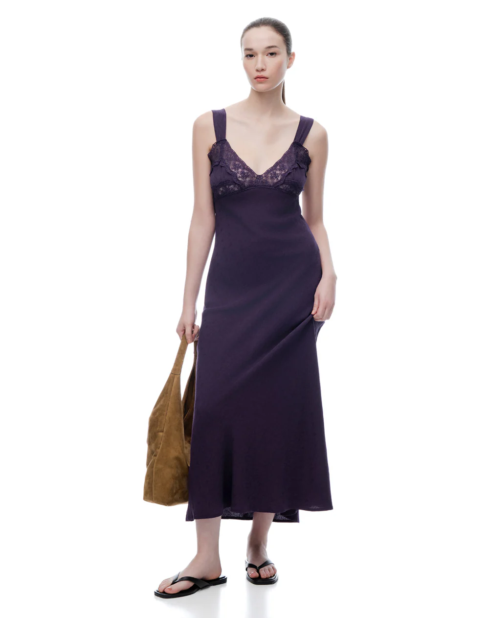 Vestido largo lencero encaje morado mujer - Image 3
