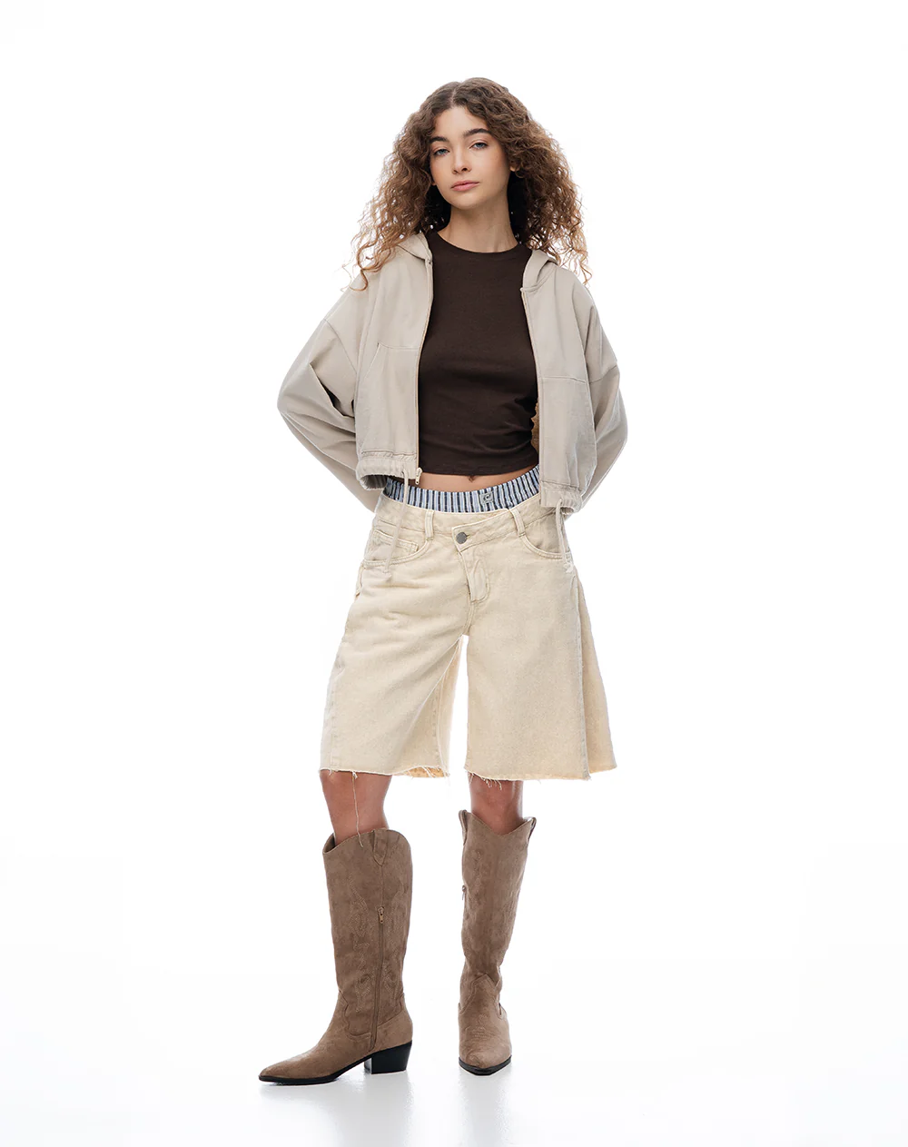 Bermuda loose tiro bajo denim habano mujer