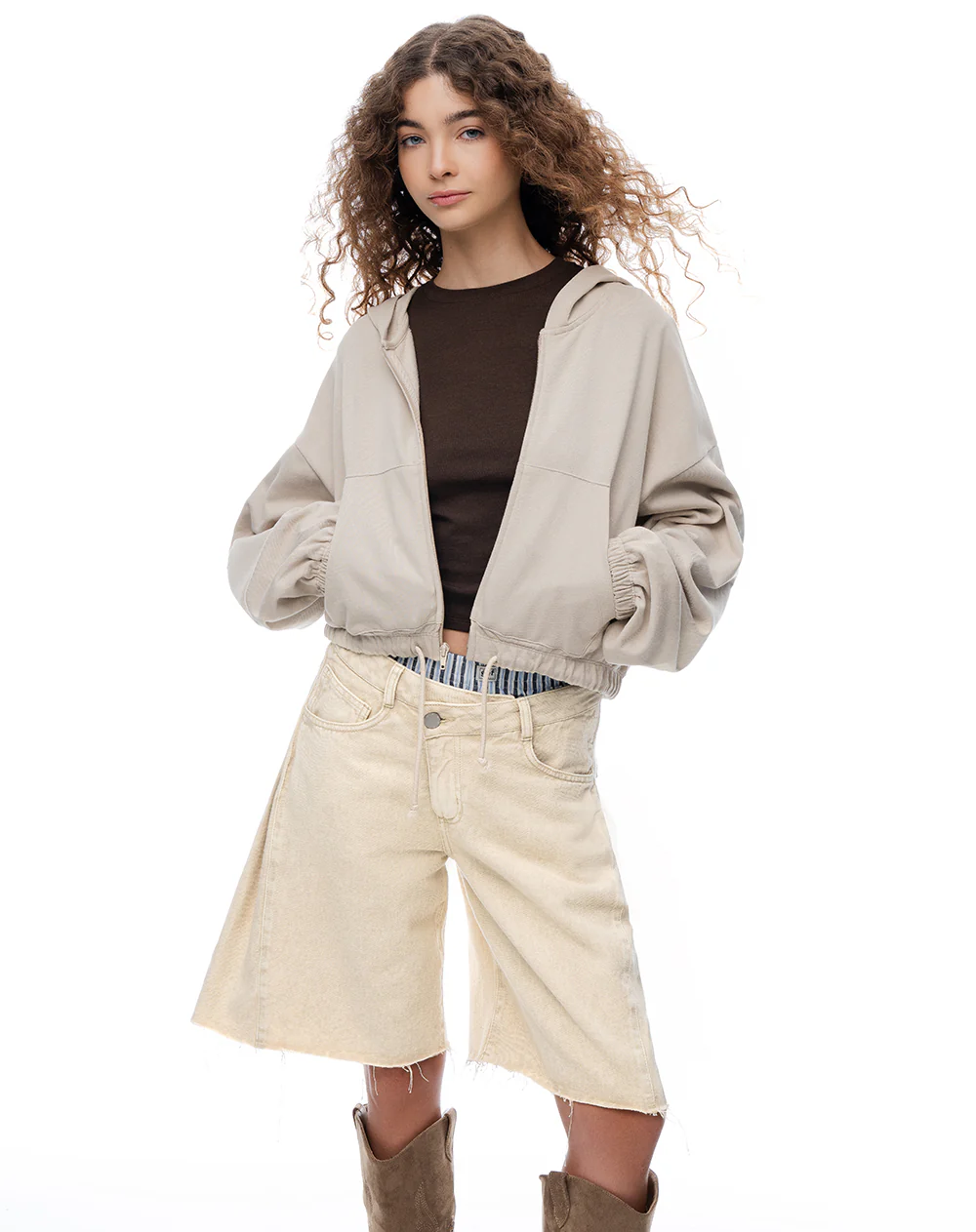 Bermuda loose tiro bajo denim habano mujer - Image 4