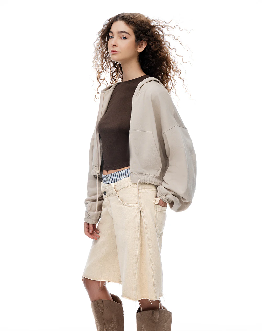 Bermuda loose tiro bajo denim habano mujer - Image 5