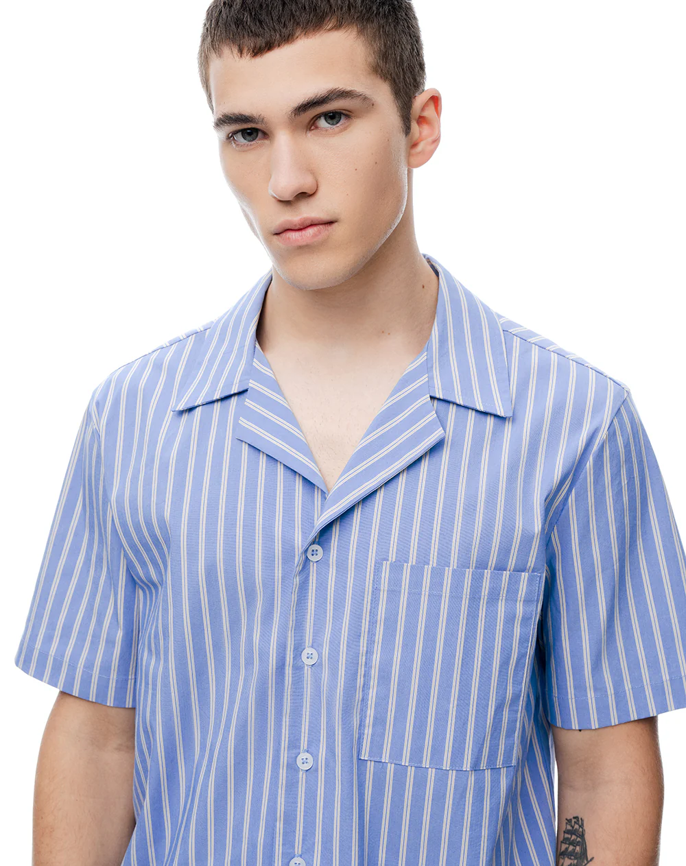 Camisa + bermuda de pijama algodón azul con rayas hombre - Image 4