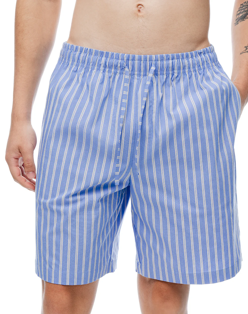 Camisa + bermuda de pijama algodón azul con rayas hombre - Image 5