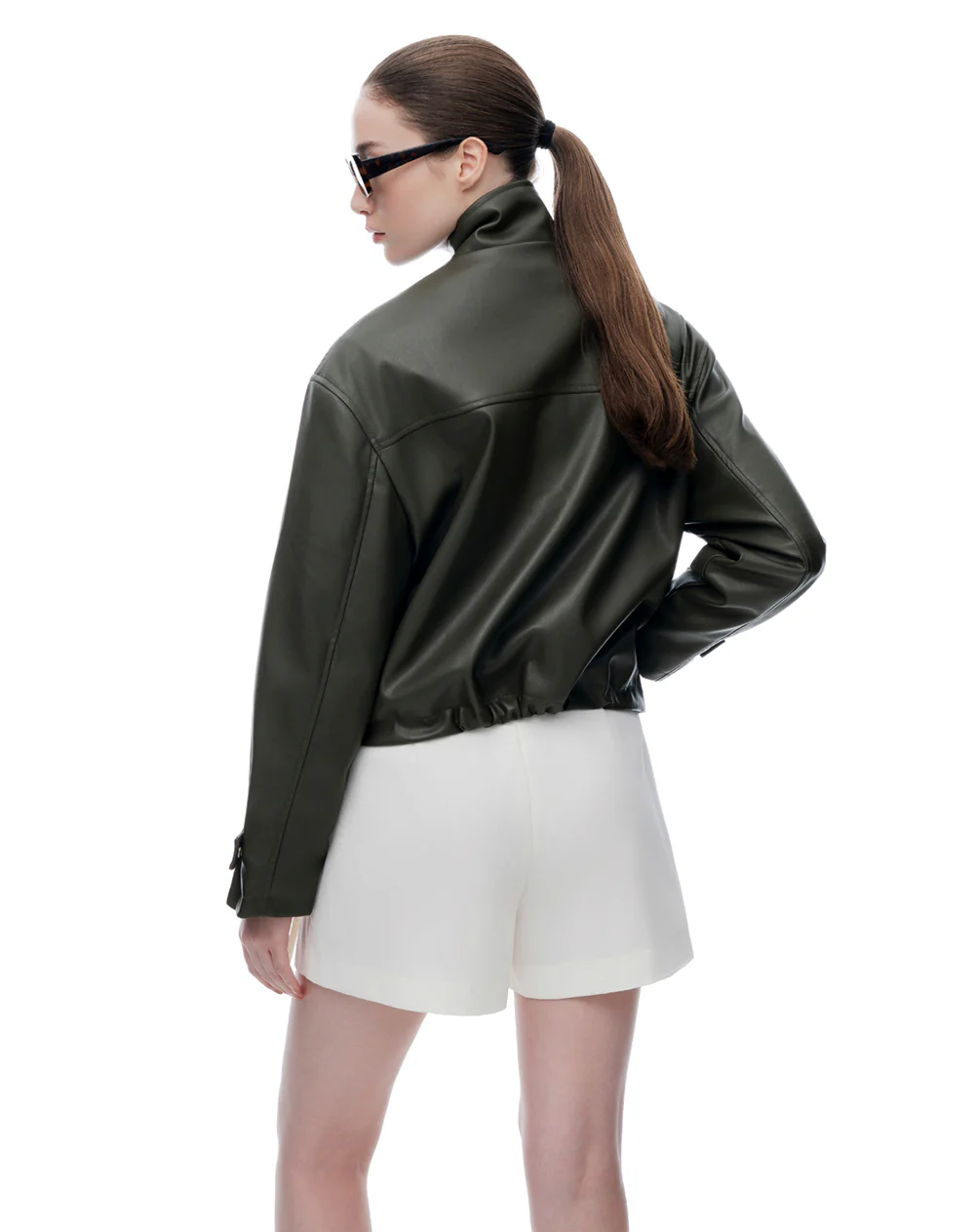 Chaqueta regular tipo cuero verde mujer - Image 2