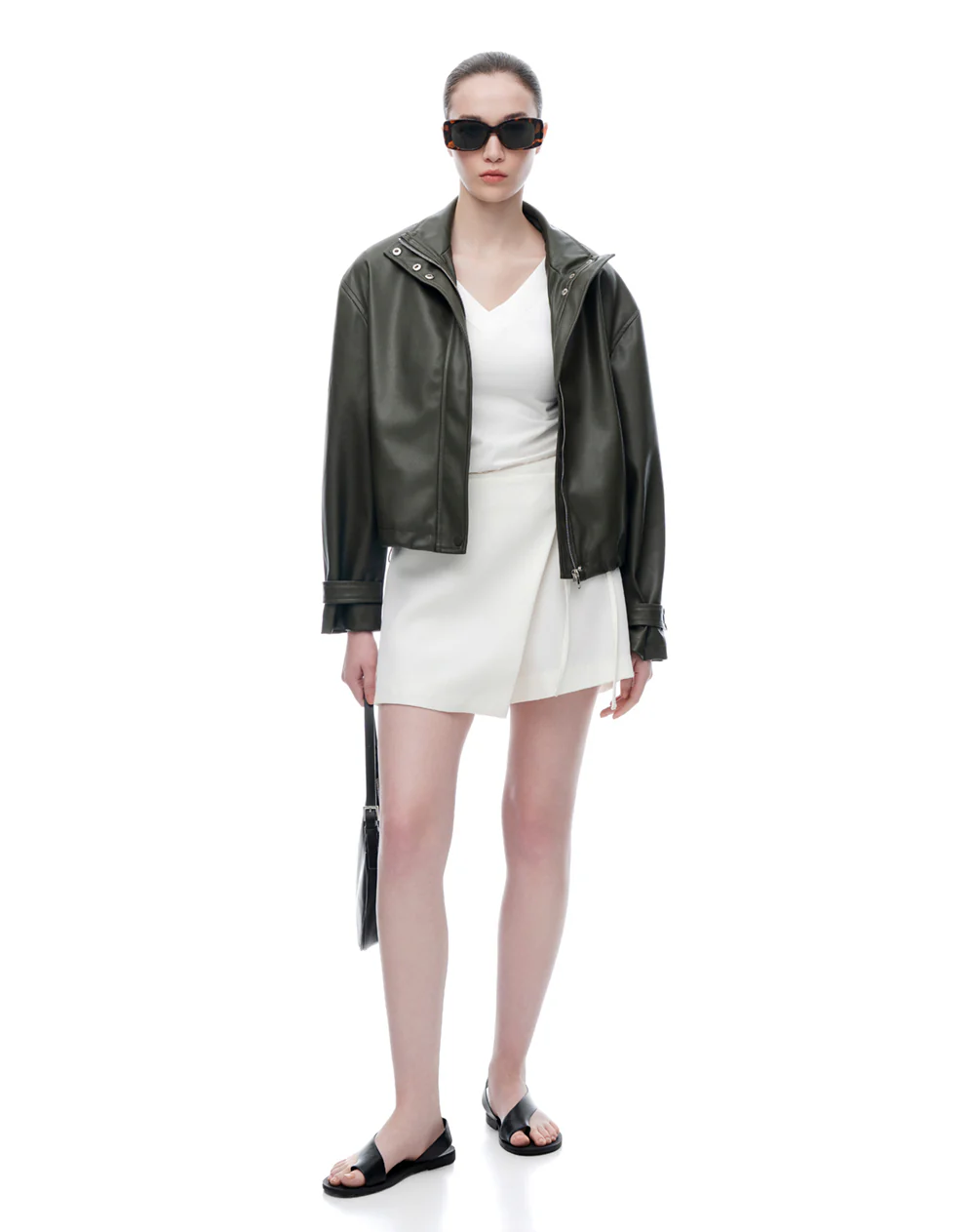 Chaqueta regular tipo cuero verde mujer - Image 6