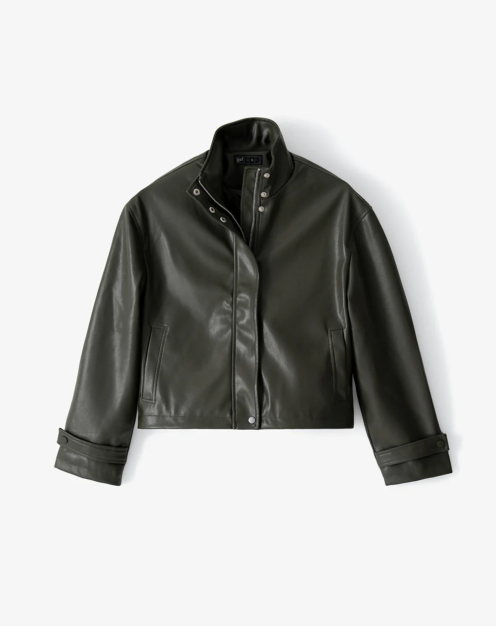 Chaqueta regular tipo cuero verde mujer - Image 8