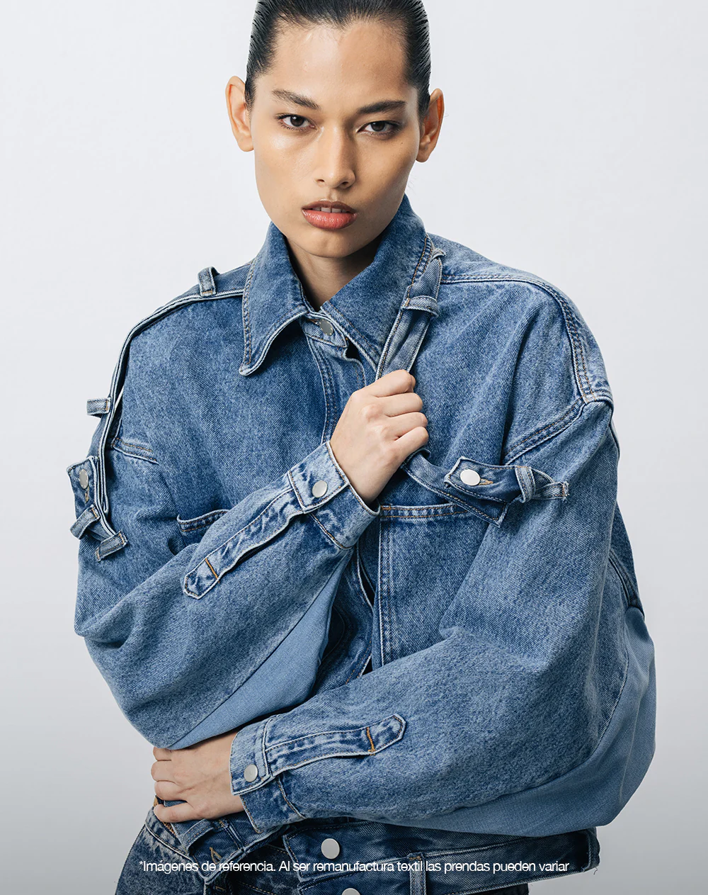 Chaqueta denim overshirt remanufacturada Gef x Alejandro Crocker mujer - Image 9