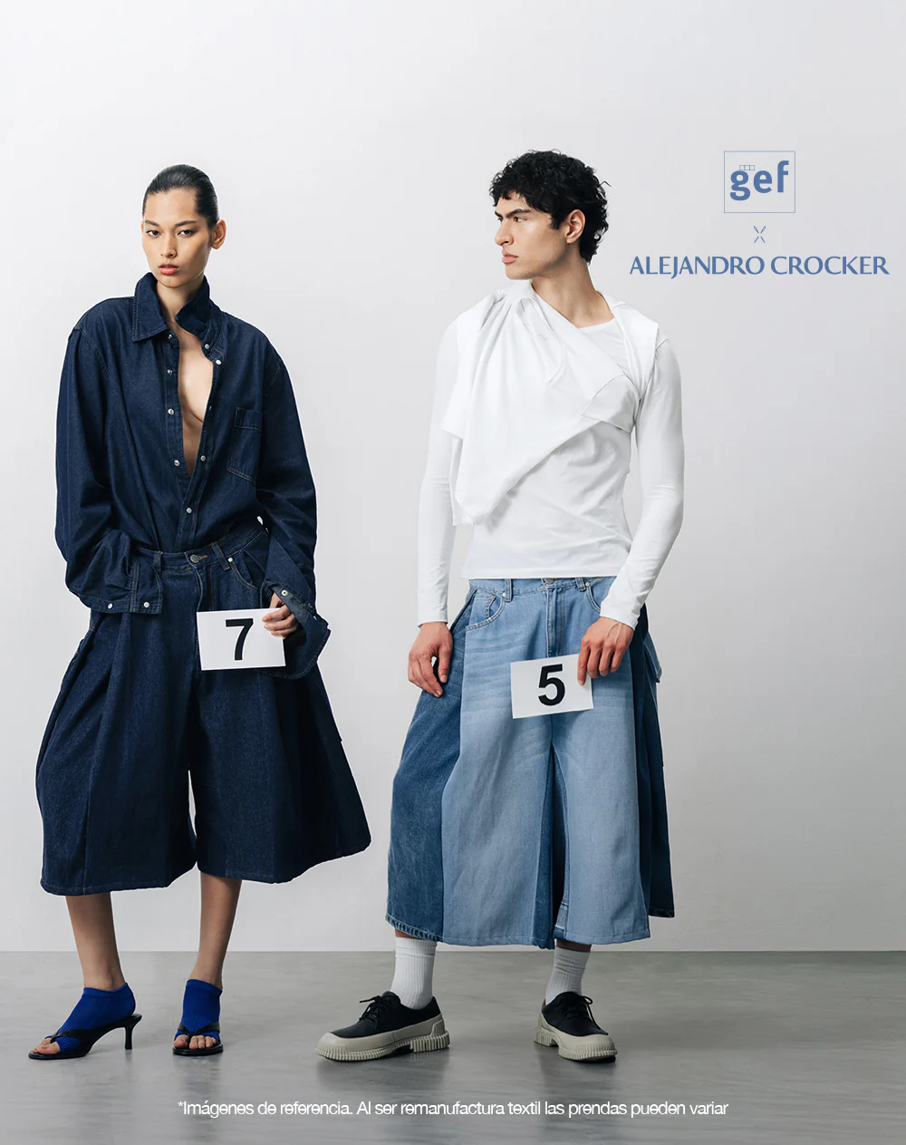 Bermuda denim tipo jort remanufacturada Gef x Alejandro Crocker mujer