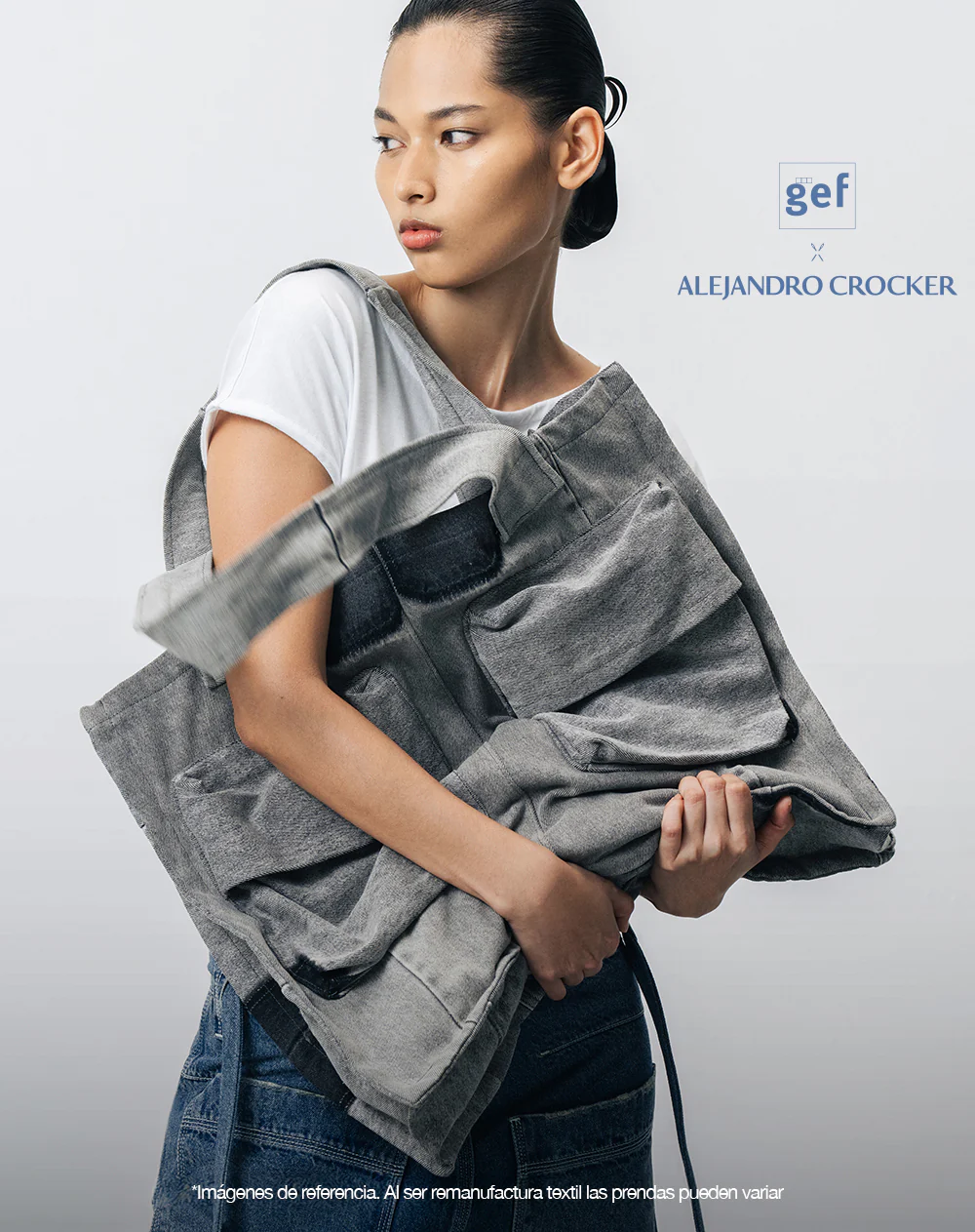 Tote bag denim maxi remanufacturado Gef x Alejandro Crocker mujer